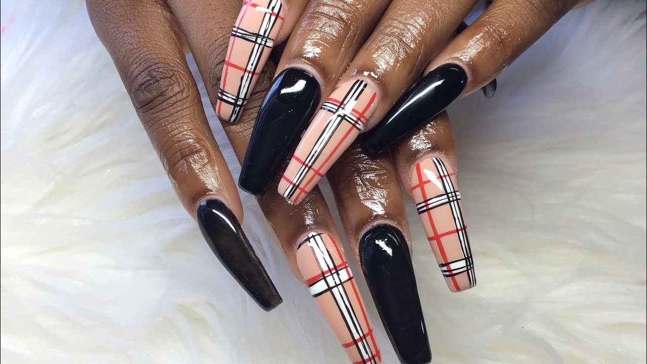 Long Coffin Shaped Burberry Nails YouTube