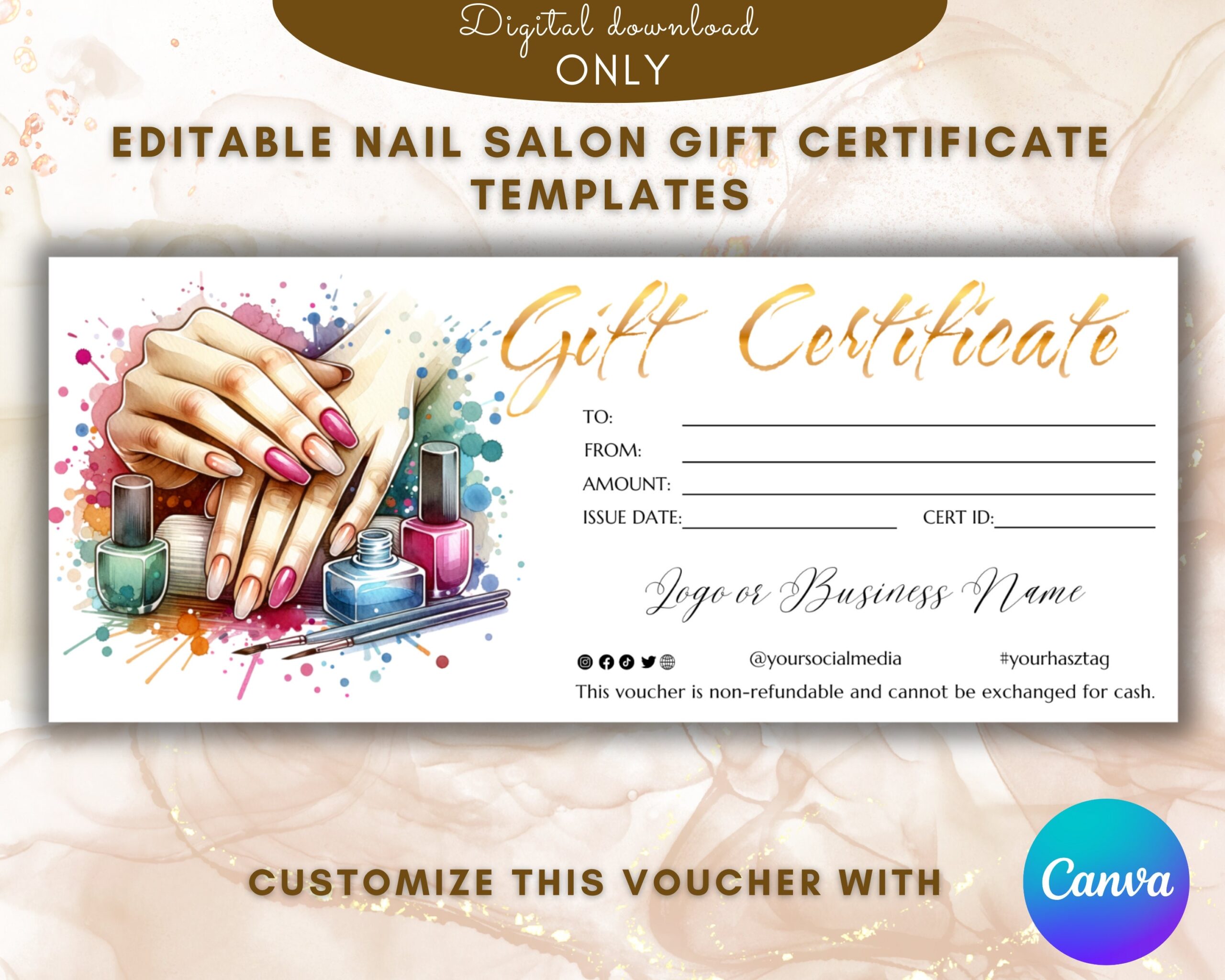 Manicure Gift Certificate Template Elegant Nail Salon Gift Card Template Gift Voucher Printable Voucher EDITABLE Beauty Salon Gift Etsy