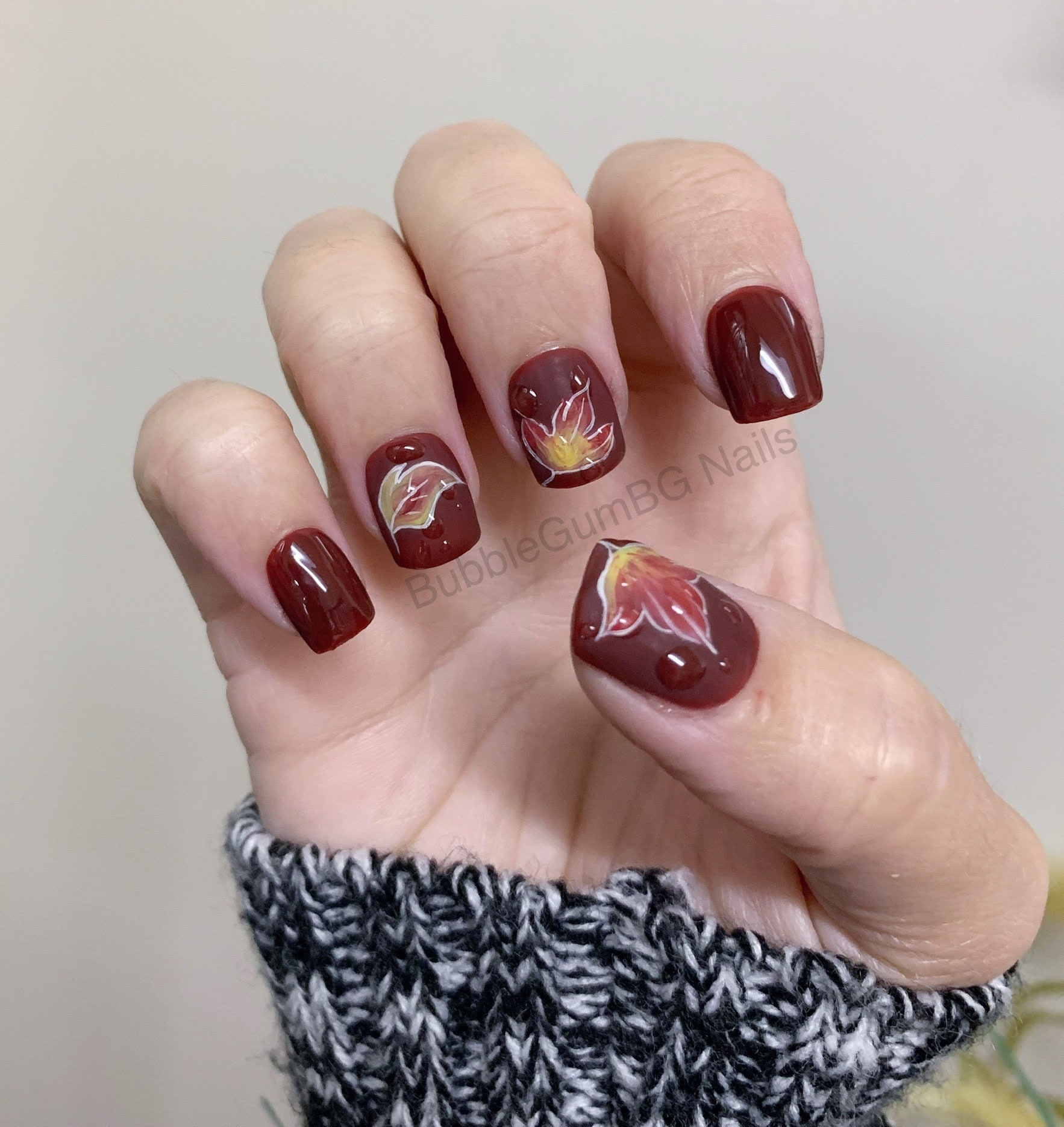 Maroon Nail Red Nail Burbundy Nail Spring Press On Nails Fall Coffin Nail Nail Art Leaf Leaves Maple Leaf Crimson Wet Rain Drop Etsy Israel