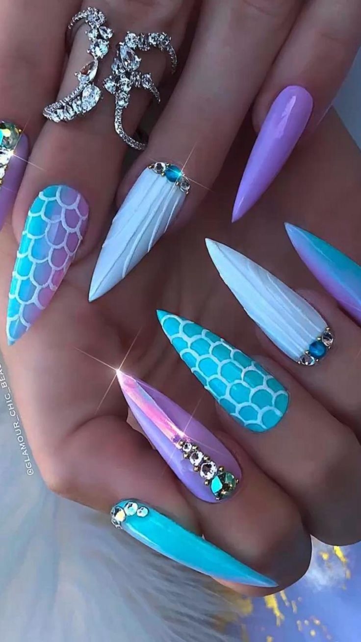 Mermaid Nail Stilleto Nails Designs Mermaid Nails Nail Designs