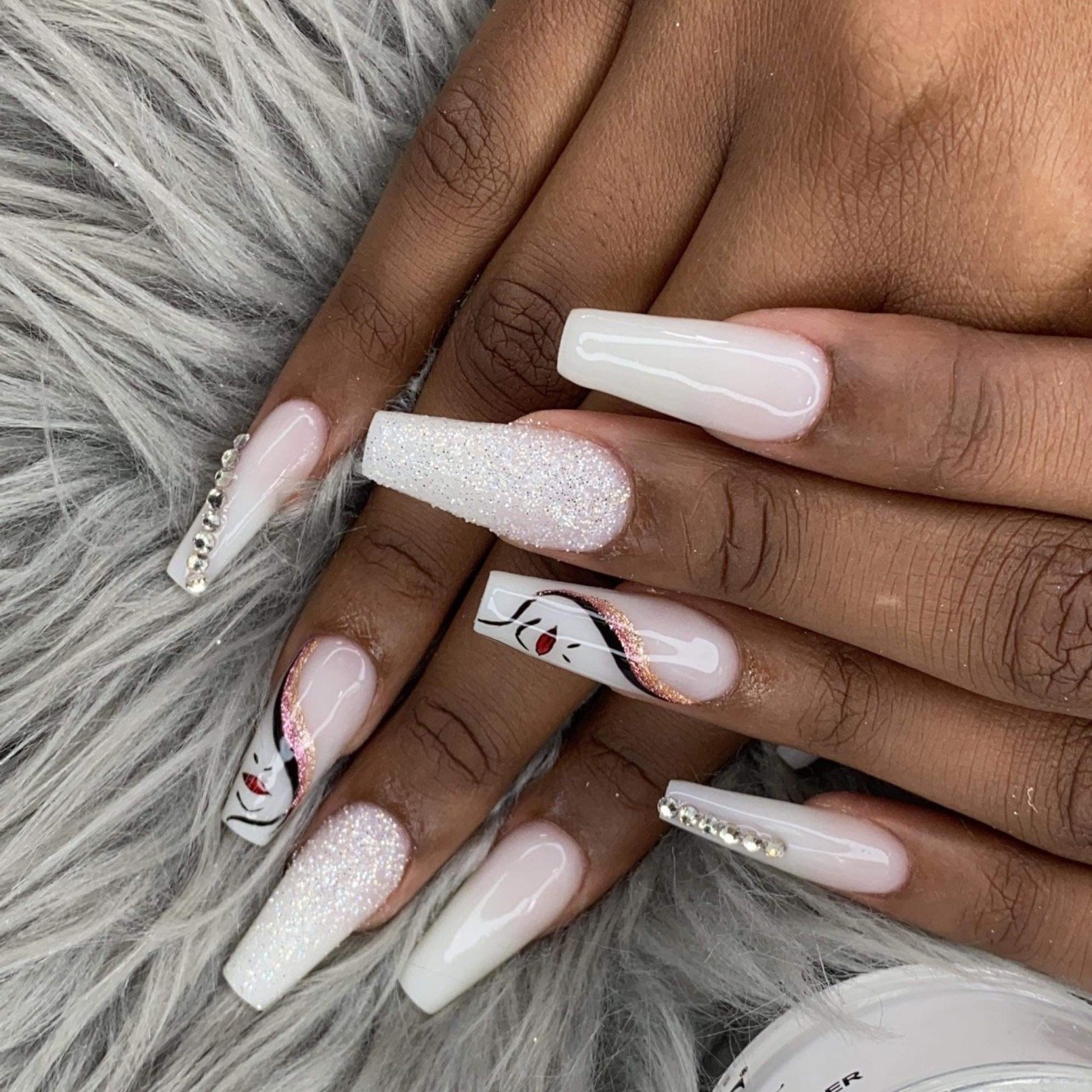 white acrylic nails with design