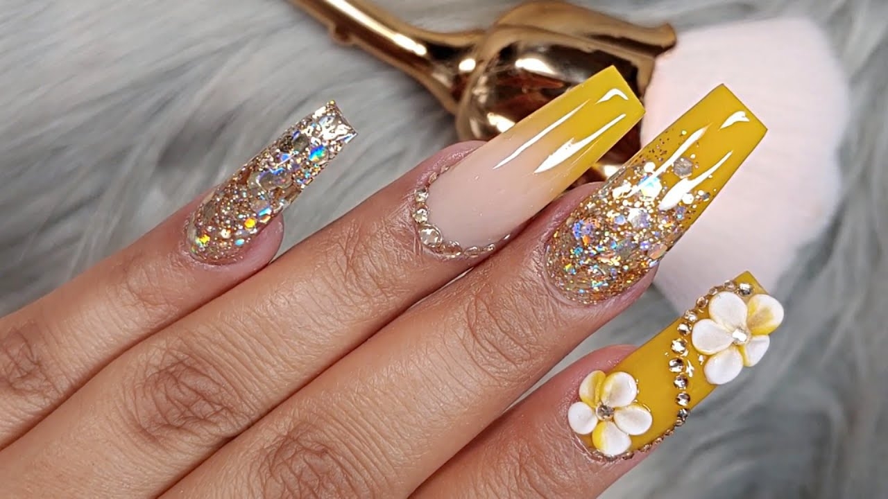 Mustard Yellow Nail Design With Holo Gold Basic 3d YouTube