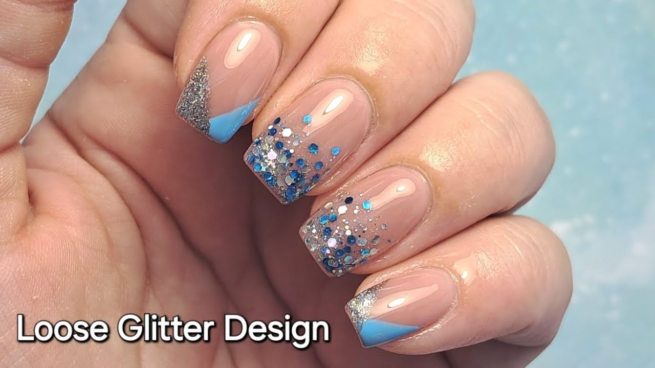 NAIL ART Doing My Own Nails Blue Silver Loose Glitter Gel Design YouTube