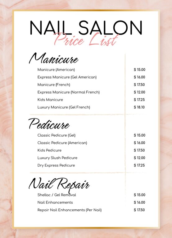 Nail Salon Price List Free Google Docs Template Gdoc io