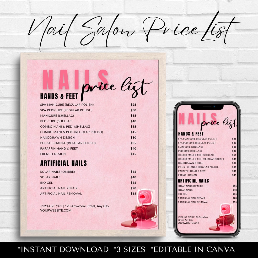 Nail Salon Price List Template Editable Beauty Salon Pricing instant Download Etsy
