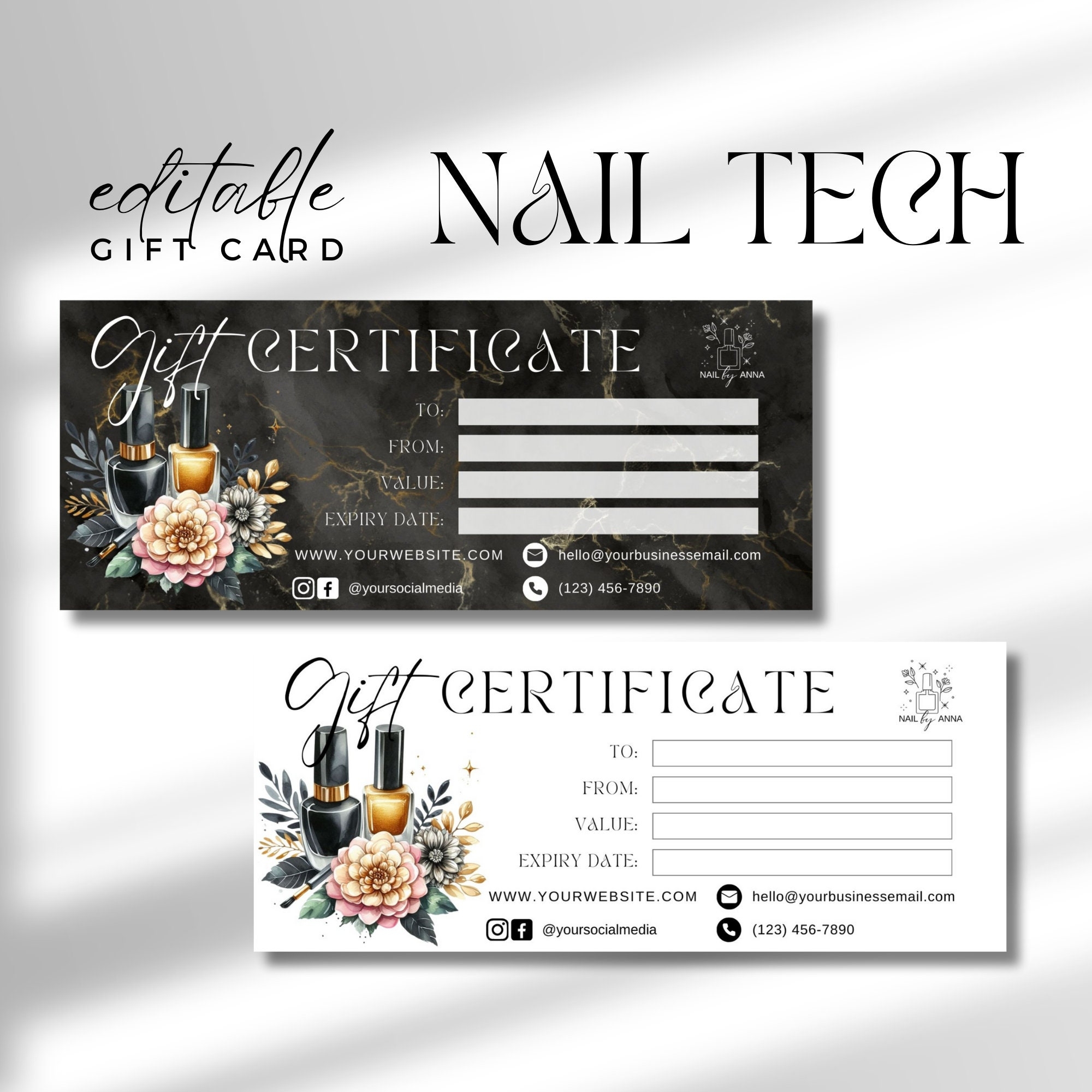 Nail Tech Gift Certificate Template For Nail Art Business Coupon Card Template Manicure Voucher Manicure Gift Card Nail Salon Nail Studio Etsy