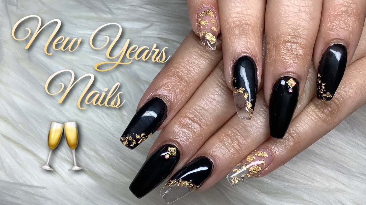New Years Nails Black And Gold Nail Design No Acrylic Builder Gel Full Set YouTube