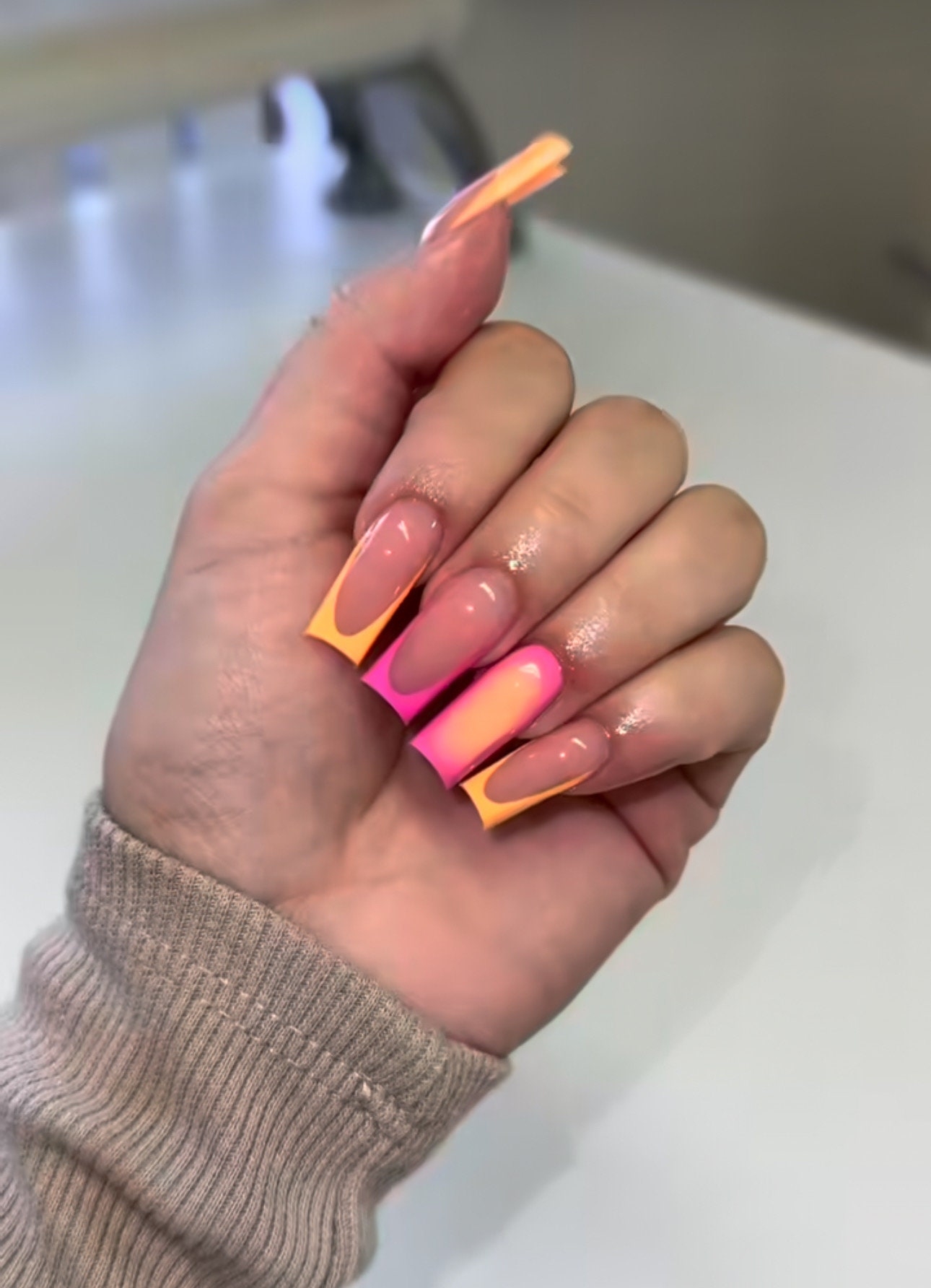 Orange Pink Airbrush French Tip Press On Nails vacay Nails airbrush Nails luxury Nails bling Nails spring Nails summer Nails Etsy