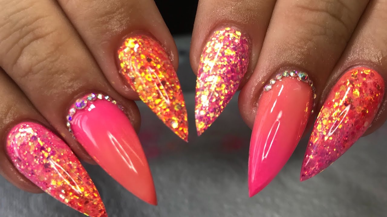 ORANGE PINK OMBR DESIGN ACRYLIC NAILS YouTube