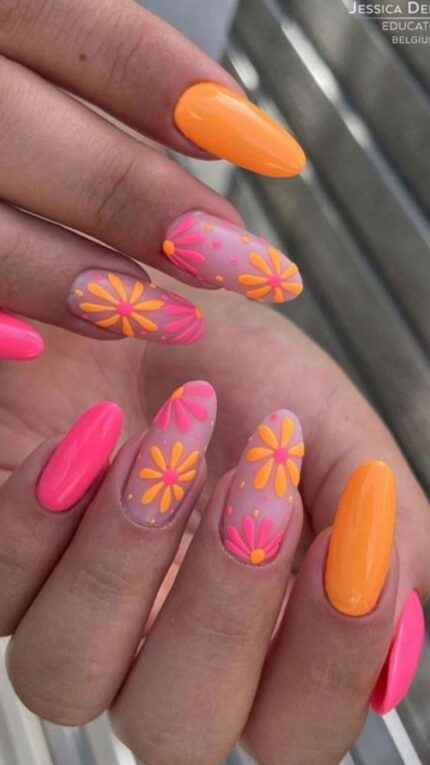 Pink And Orange Nail Designs