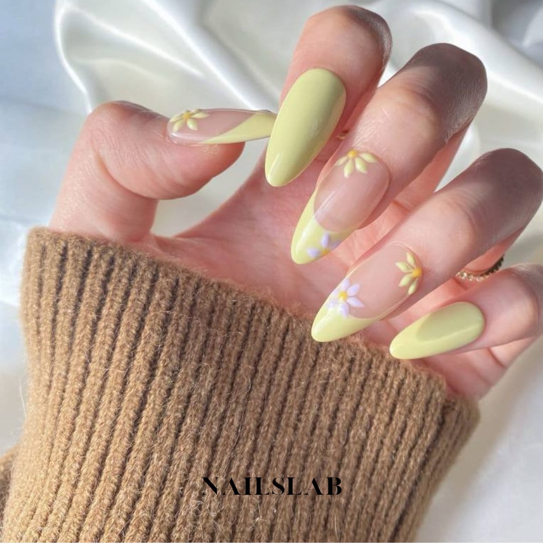 Pastel Yellow Floral Press On Nails Almond French Tip Nail Art Etsy Pastel Yellow Floral Press On Nails Almond French Tip Nail Art Etsy