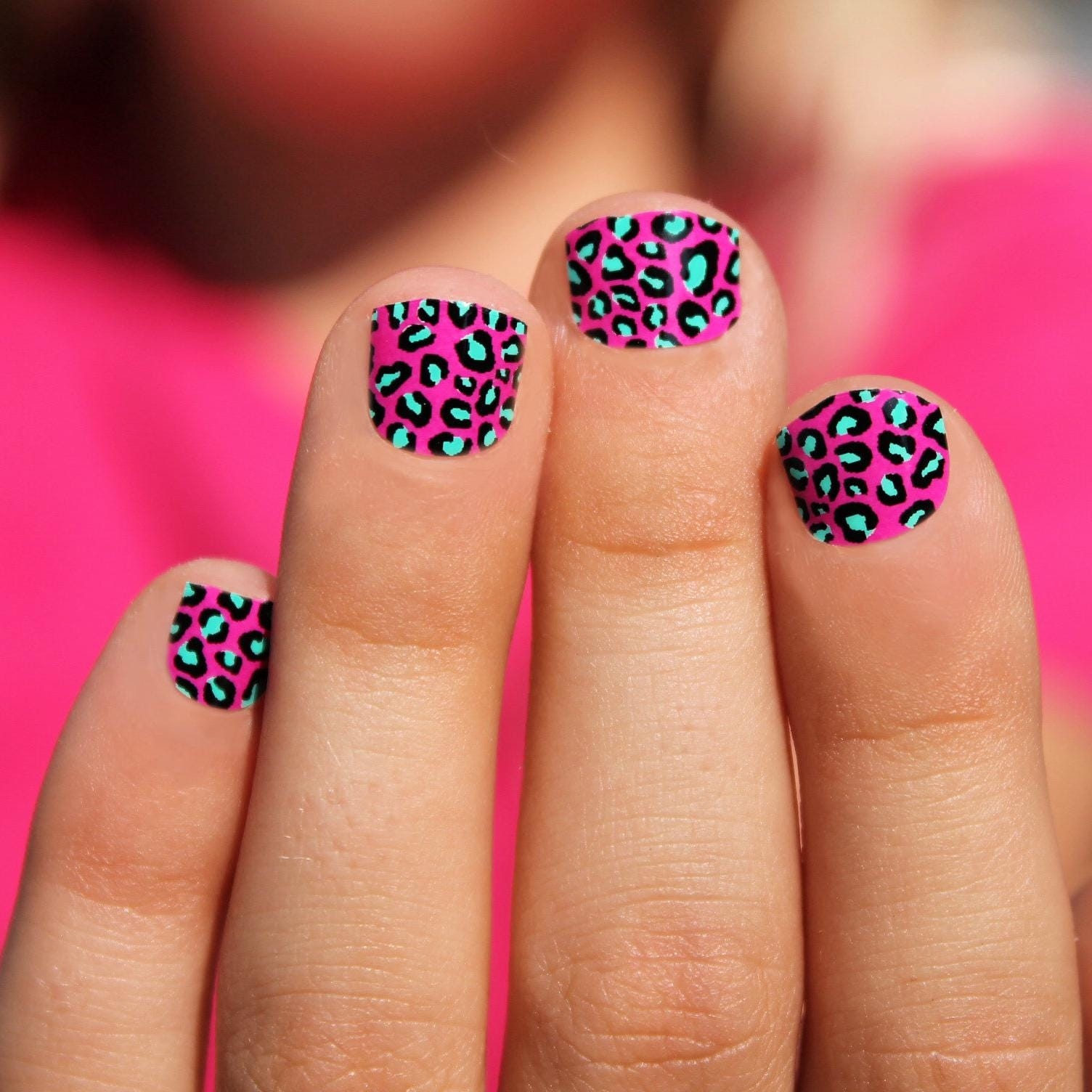 Pink Mint Leopard Kids Nail Wraps Etsy