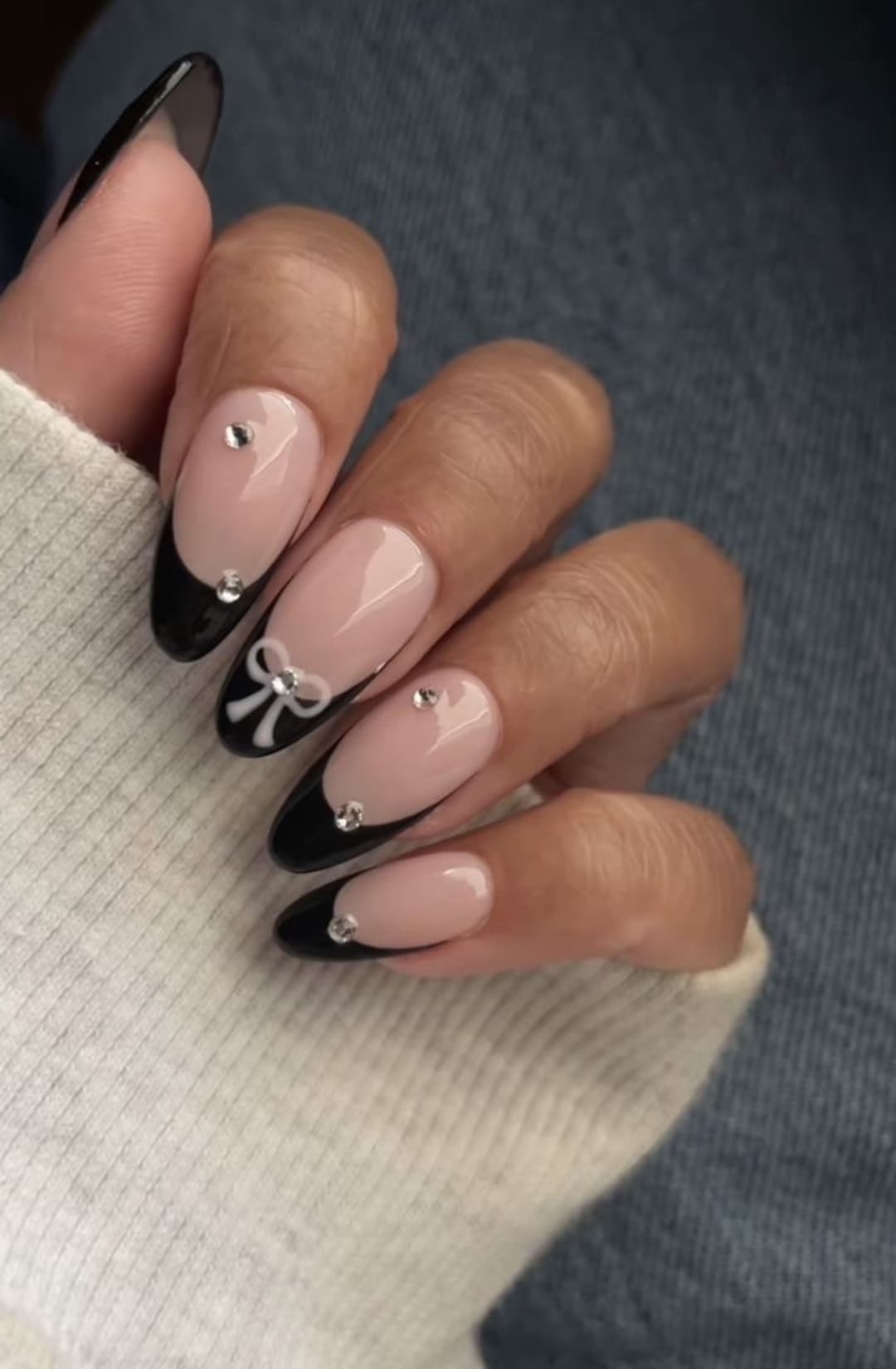 Press On Nails luxury Nails aesthetic Nails black French Nails french With Rhinestones french Nails With Bows Short Nails glue On Nails Etsy