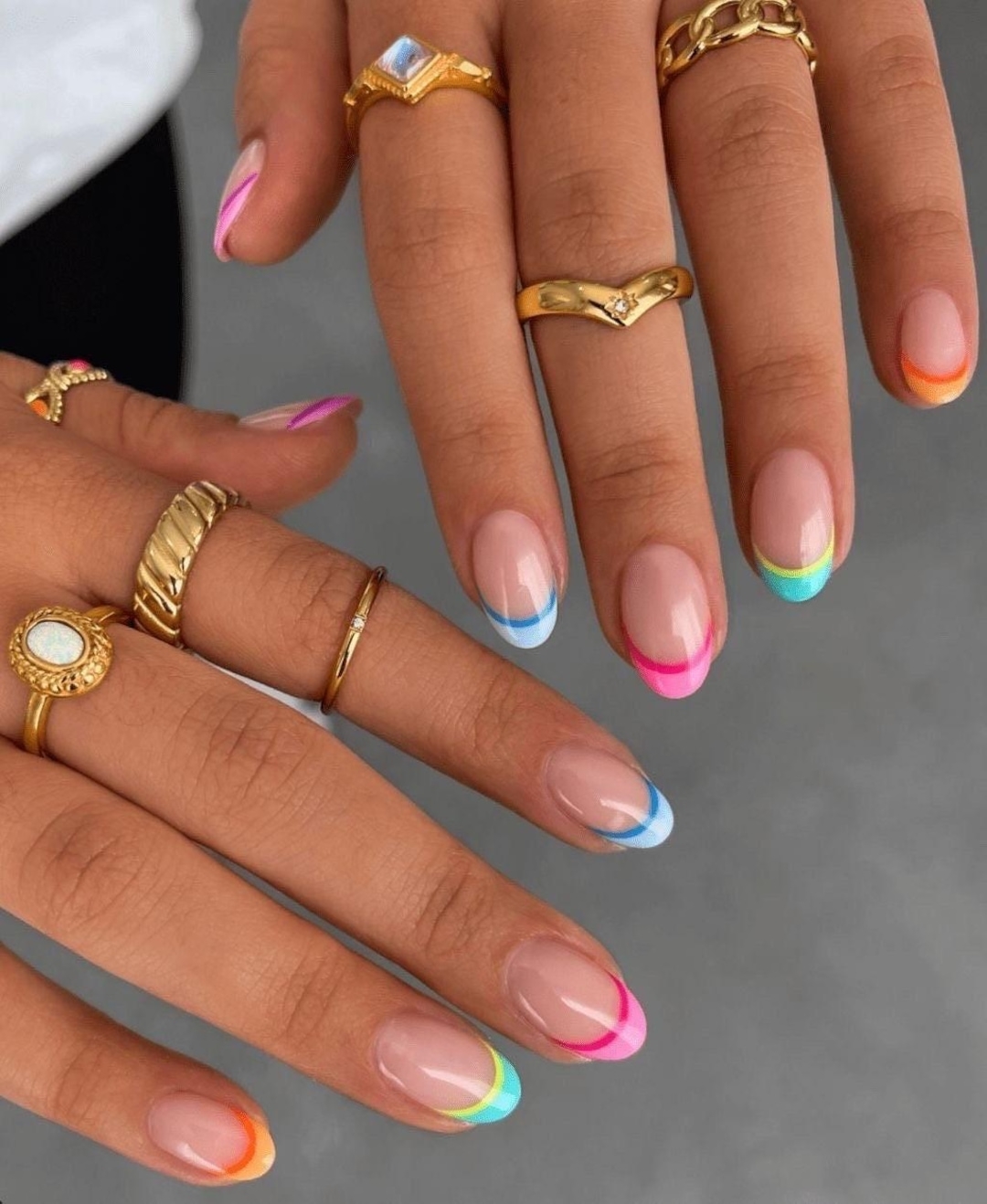 Press On Nails Reusable Summer Short French Tip Mix And Match Pink Colourful Vacation Cute Gift Acrylic Etsy