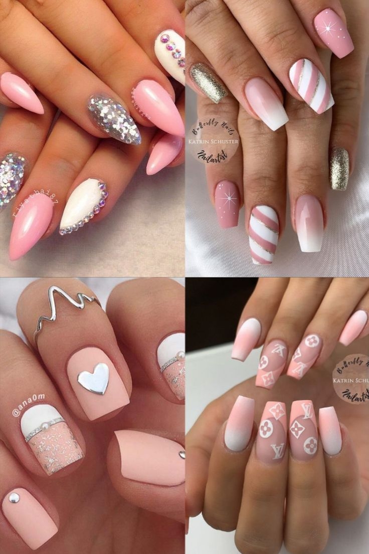 white pink nails design