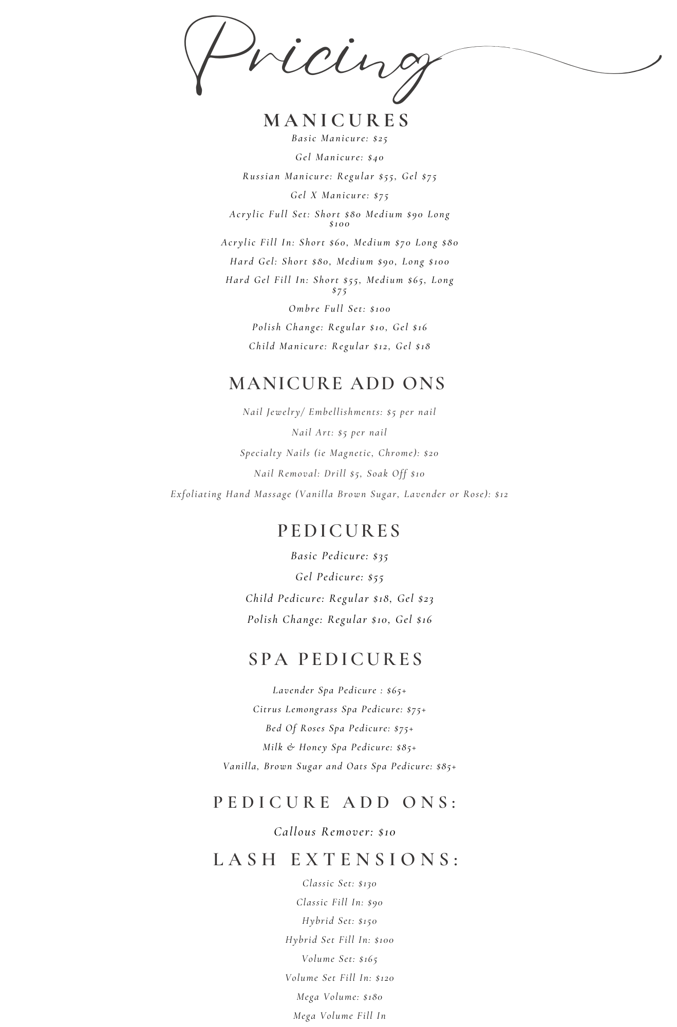 Pricing Prive Nail Bar