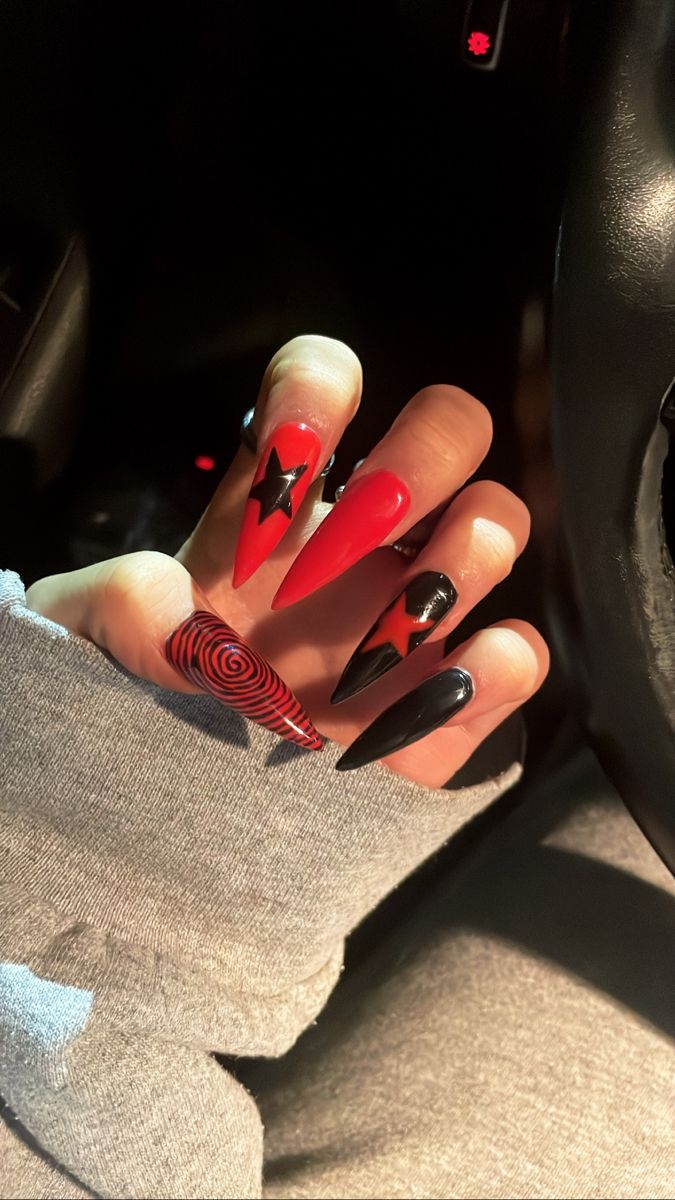 red and black nail designs