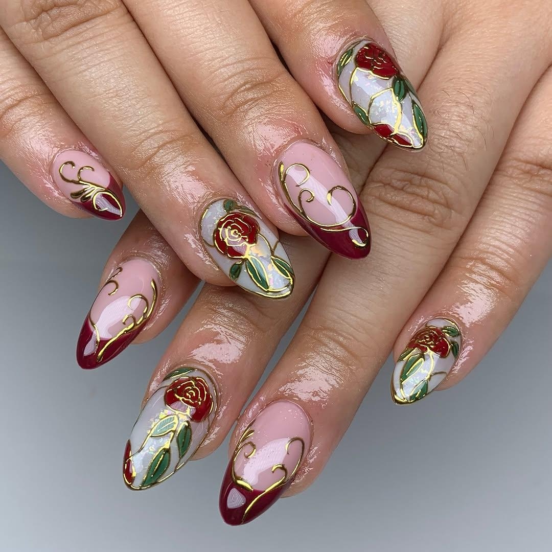 Red And Gold Nails Etsy