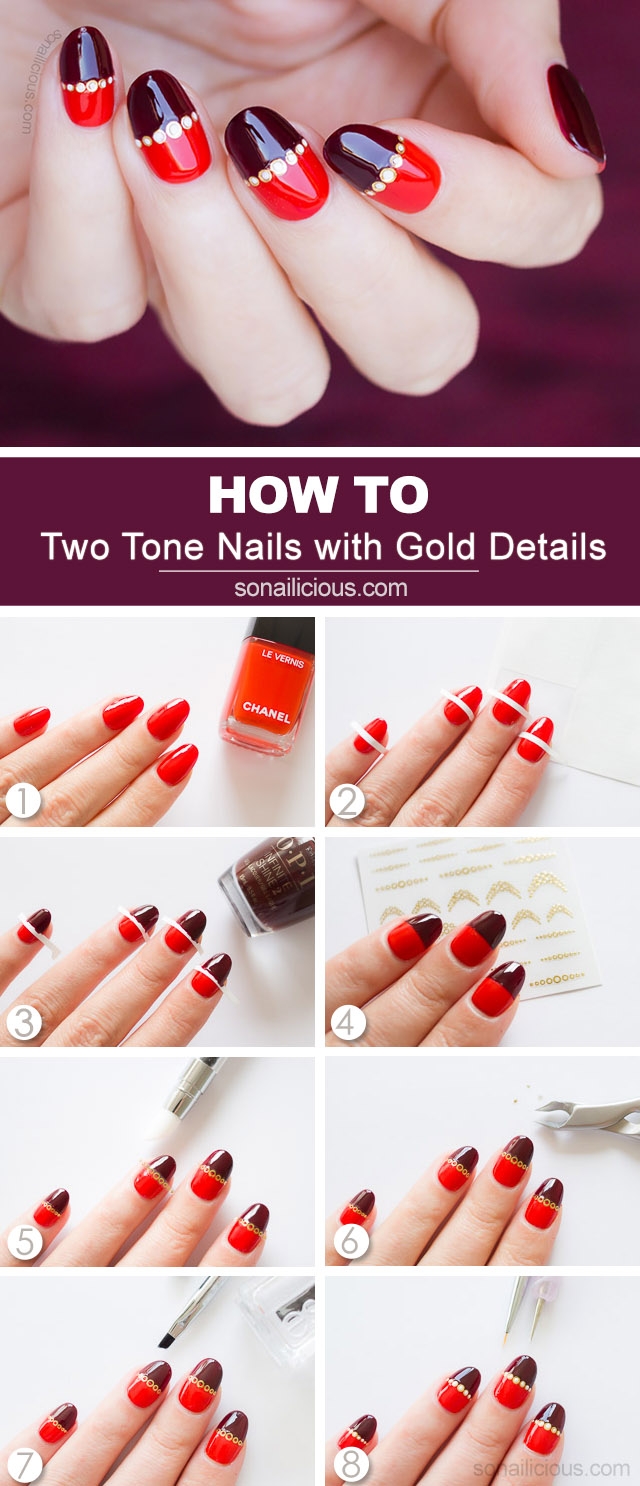 red and gold nail art designs