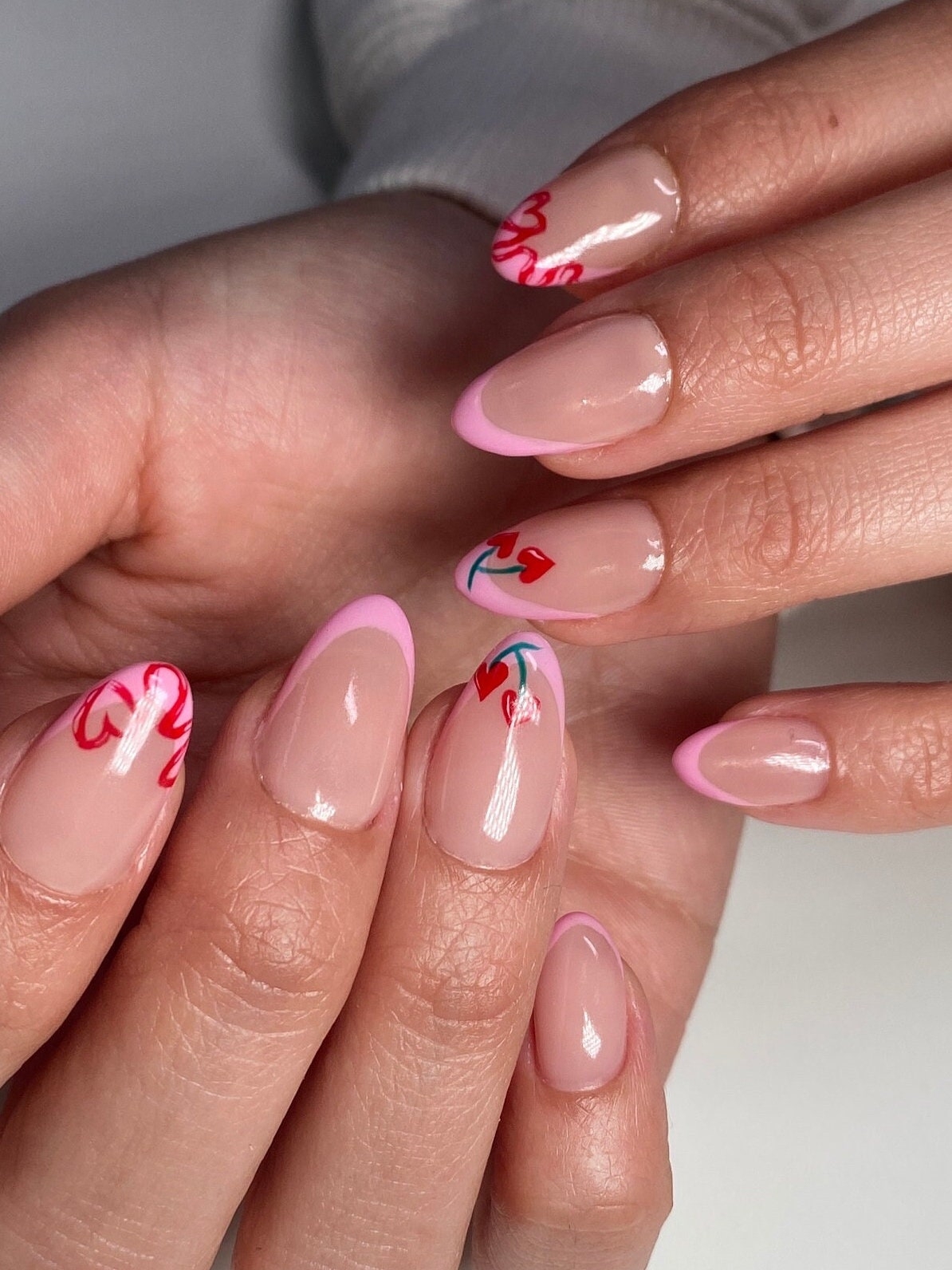 Reusable Pink Press On Nails Luxury Press Ons French Nails Cute Nails Heart Nails Cherry Summer Nails Spring Nails Nail Ideas Nail Inspo Etsy Israel