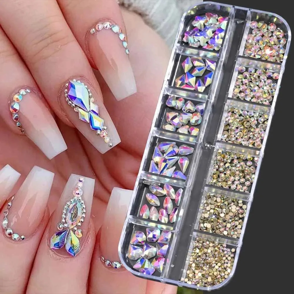 Rhinestone Nail Art Luxury 3D Crystal Mixed Shape Clear AB Glitter Diamond For DIY Manicure 12 Grids Boxed From Swagger fashion1 4 47 DHgate Com