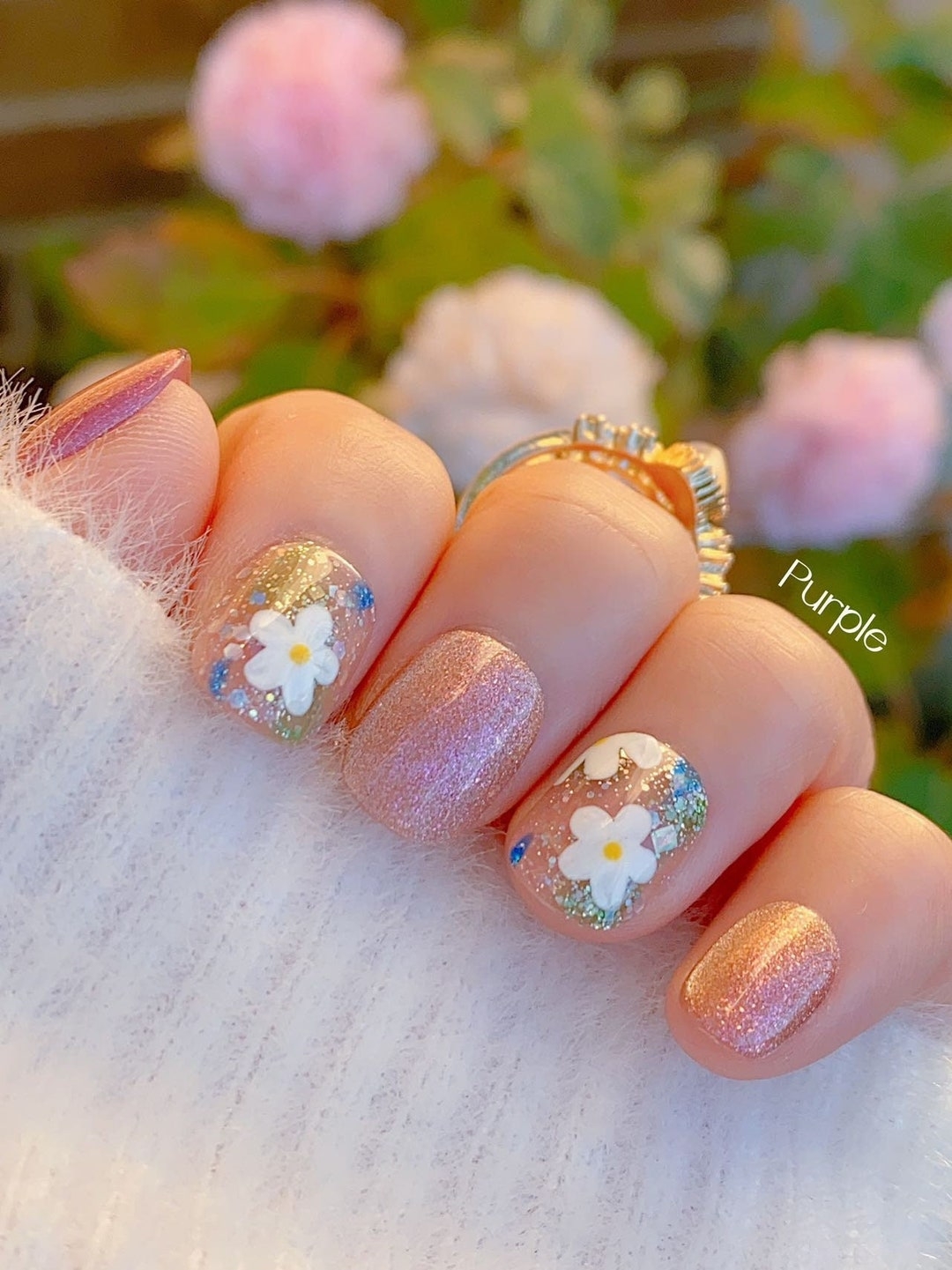 Short Glitter Summer Vibes cat Eye Effect Tiny Flower Nails Pretty Nails Gel Nails Reusable Nails High Quality Nails Etsy Denmark