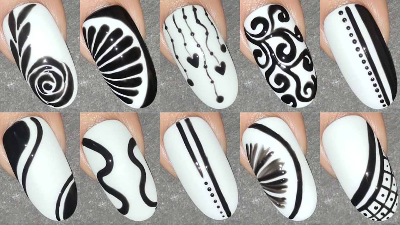 Simple And Easy Black And White Nail Art Designs 2024 Nail Art Designs Compilation nailart2024 YouTube