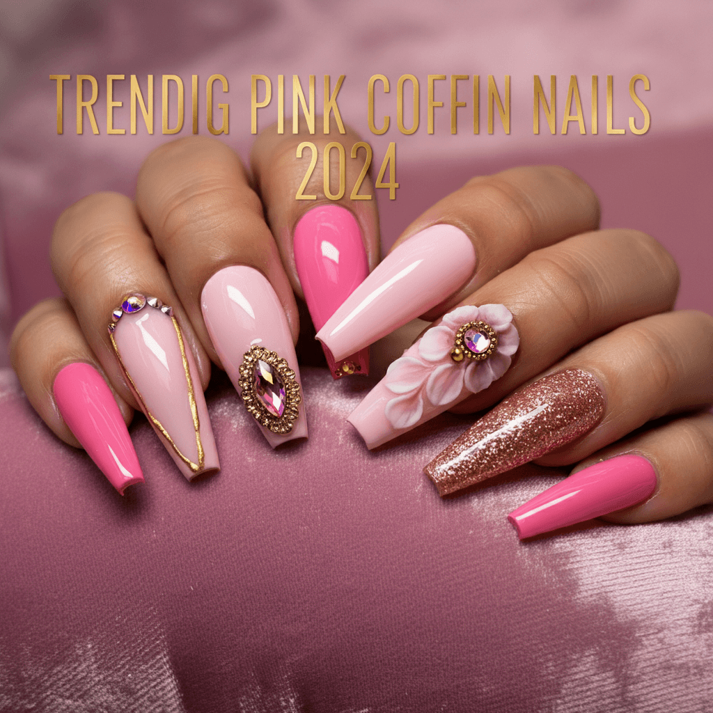 coffin pink nail designs