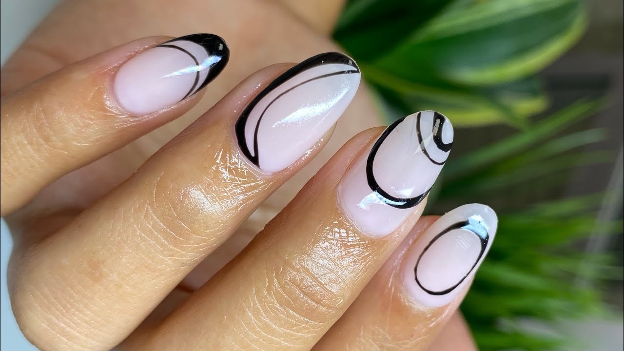 Trendy Black Abstract Nails Gel X Nails Almond Round Nails Trendy Nail Designs YouTube