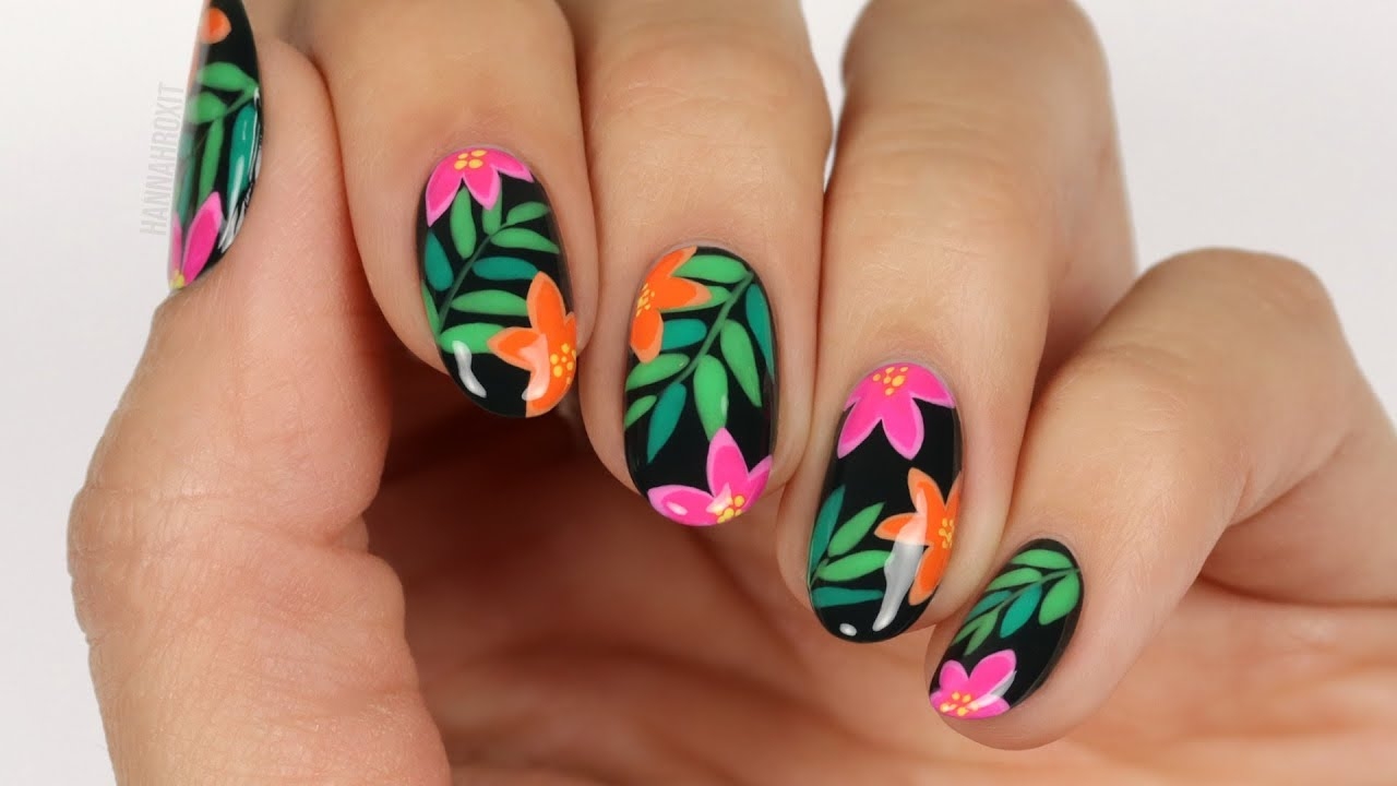 Tropical Leaf Flower Nail Art YouTube