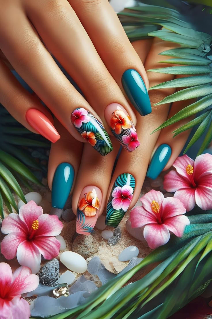 Tropical Paradise Vibrant Hibiscus Flower Nails For Stunning Summer Nail Art