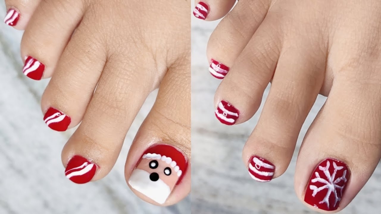 Two Easy Foot Nail Art For Christmas 2022 Santa Claus Toe Nail Design Nail Delights YouTube