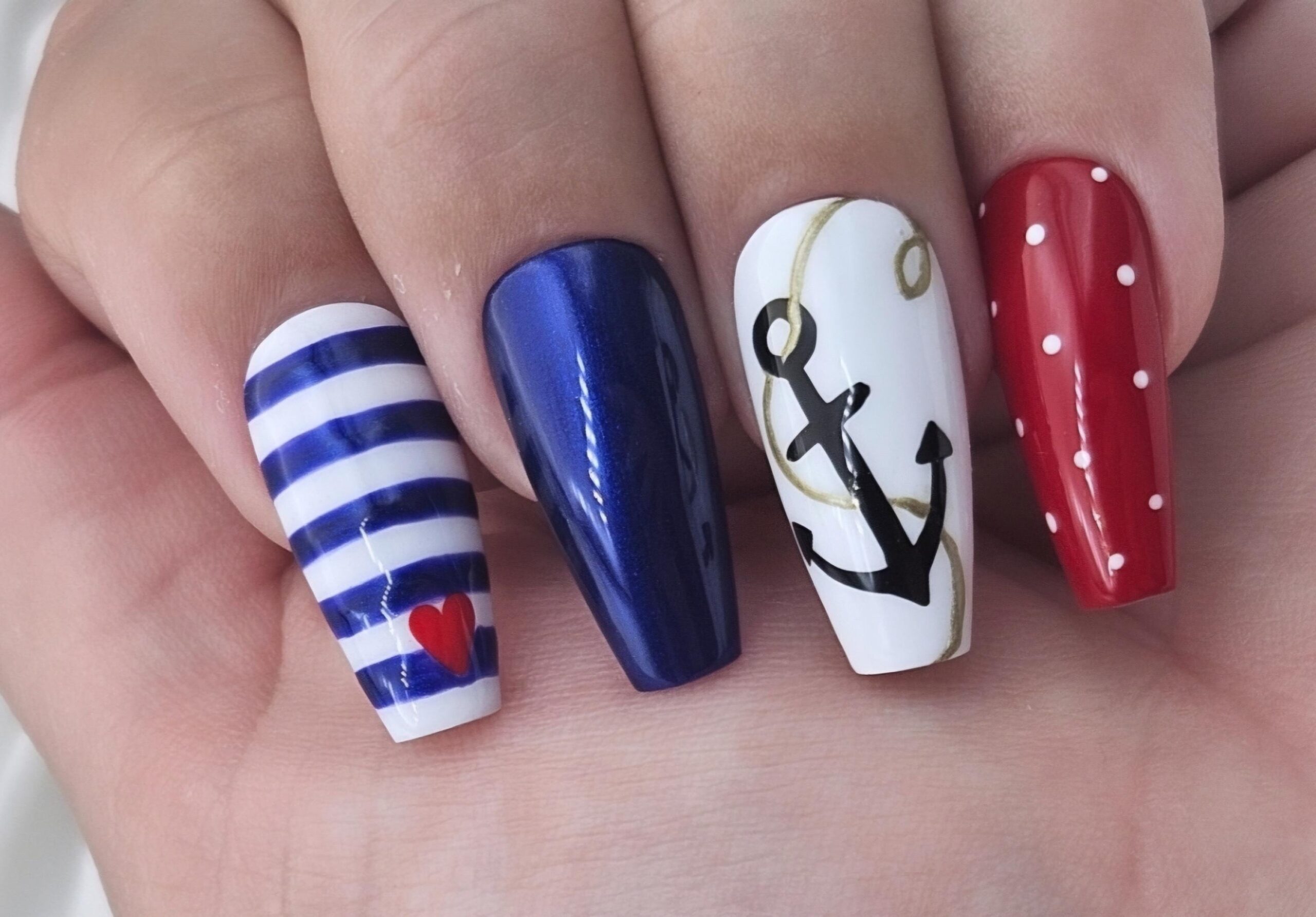 Vacation Cruise Ship Nail Art Anchor s Away Red White And Blue Chrome Luxury Press On Nails Apres Gel Press Ons Customizable Etsy