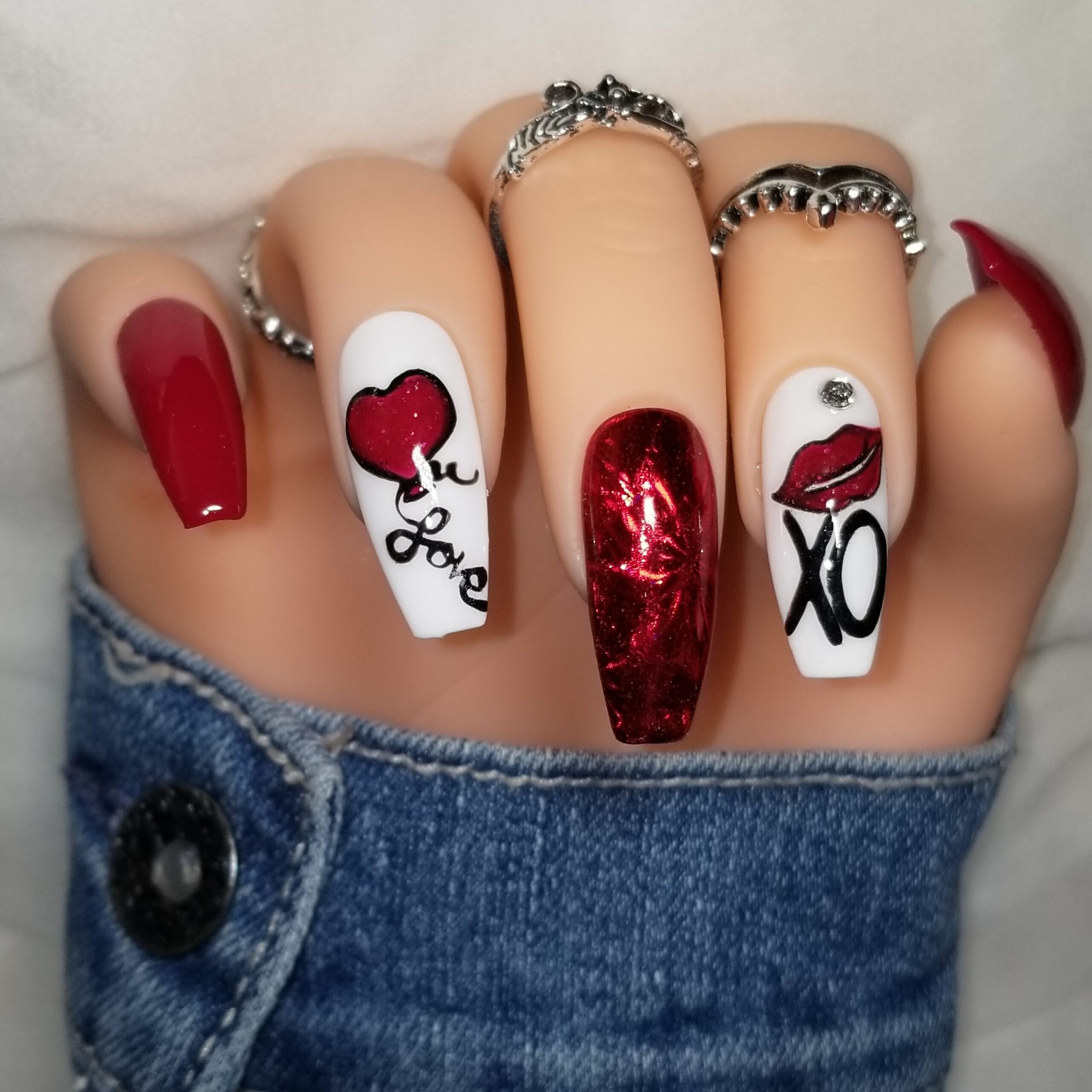 Valentine s Day Nail Design Coffin Press on Nails Jingle Nail