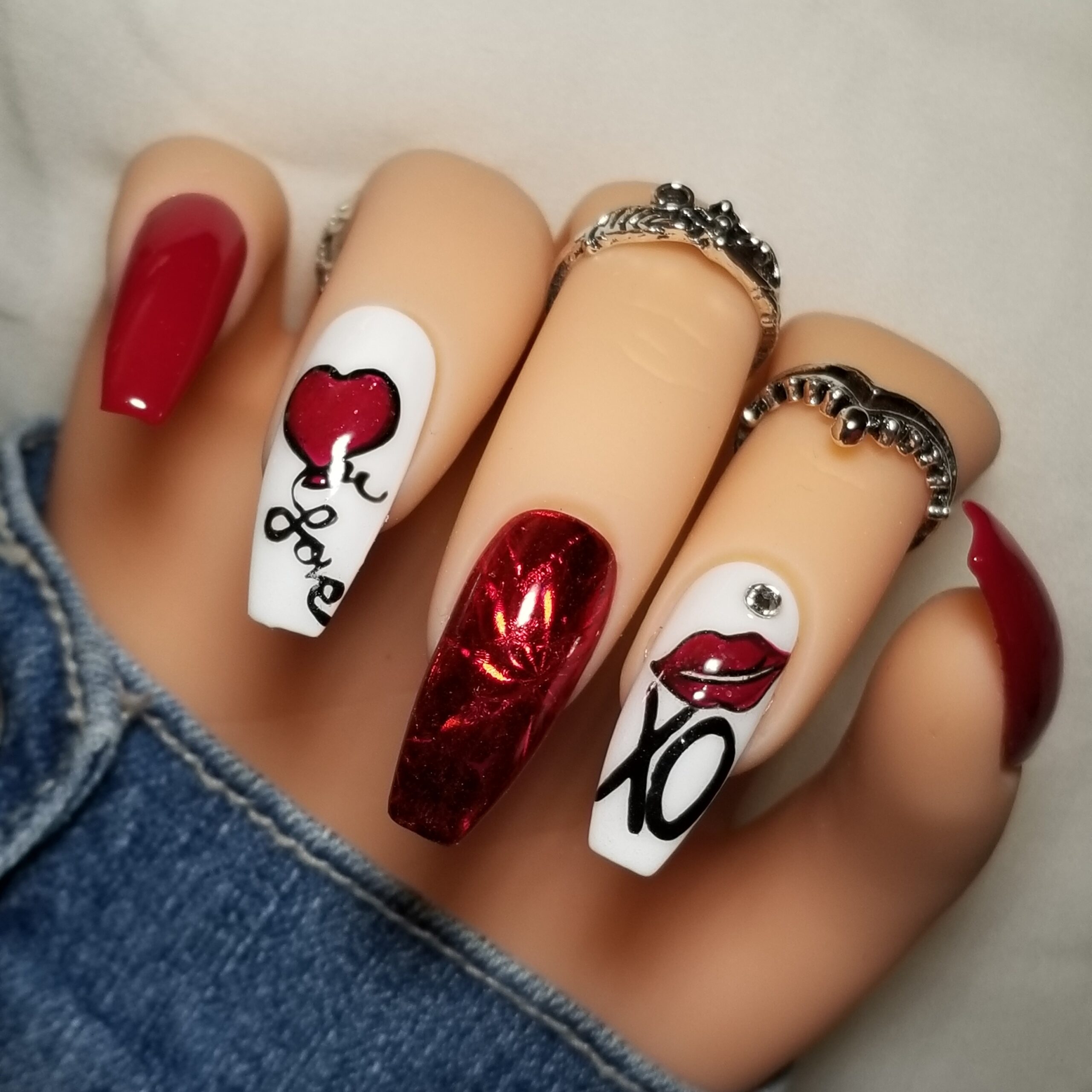 Valentine s Day Nail Design Coffin Press on Nails Jingle Nail