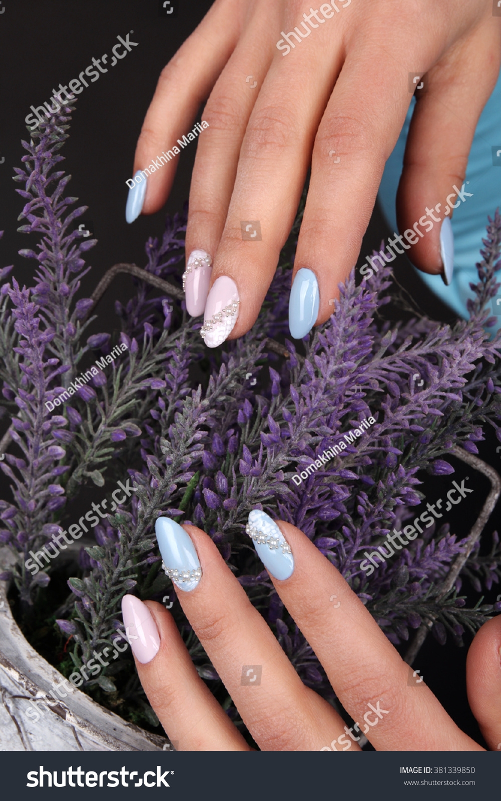 pink and blue nail art designs